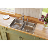 Elkay Lustertone Classic 33" Drop In/Topmount Stainless Steel Kitchen Sink, 50/50 Double Bowl, Lustrous Satin, 2 Faucet Holes, LR33212