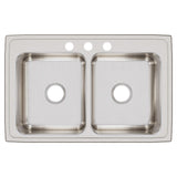 Elkay Lustertone Classic 33" Drop In/Topmount Stainless Steel Kitchen Sink, 50/50 Double Bowl, 3 Faucet Holes, LRQ33213