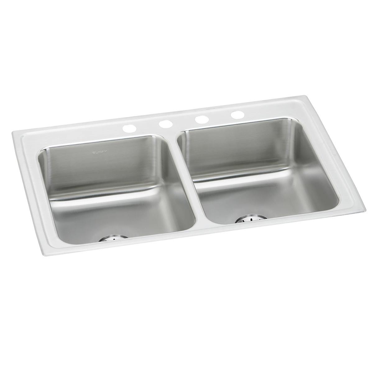 Elkay Lustertone Classic 33" Drop In/Topmount Stainless Steel Kitchen Sink, 50/50 Double Bowl, Lustrous Satin, No Faucet Hole, Perfect Drain, LR3321PD0