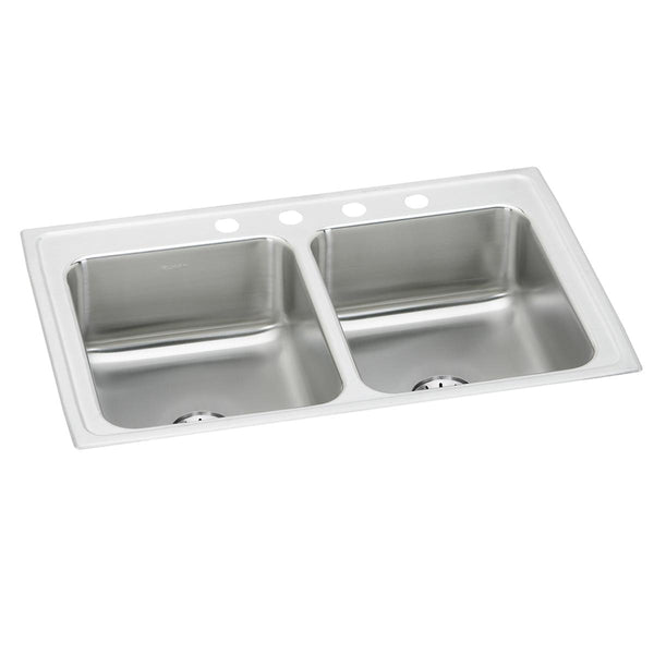 Elkay Lustertone Classic 33" Drop In/Topmount Stainless Steel Kitchen Sink, 50/50 Double Bowl, Lustrous Satin, 3 Faucet Holes, Perfect Drain, LR3321PD3