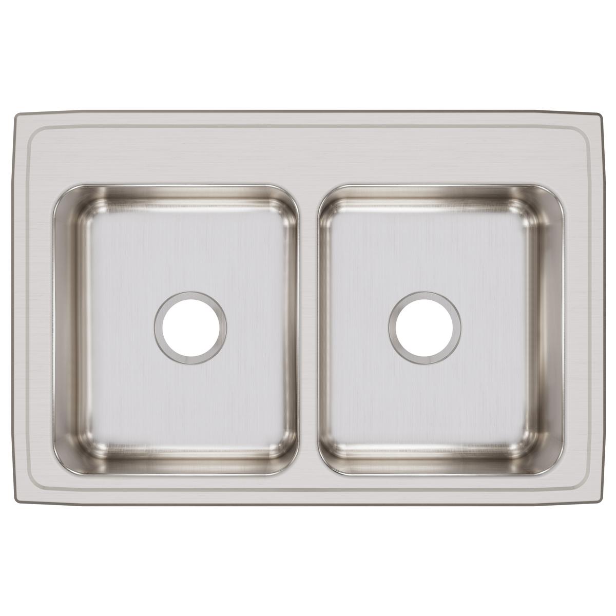 Elkay Lustertone Classic 33" Drop In/Topmount Stainless Steel Kitchen Sink, 50/50 Double Bowl, Lustrous Satin, No Faucet Hole, LR33220