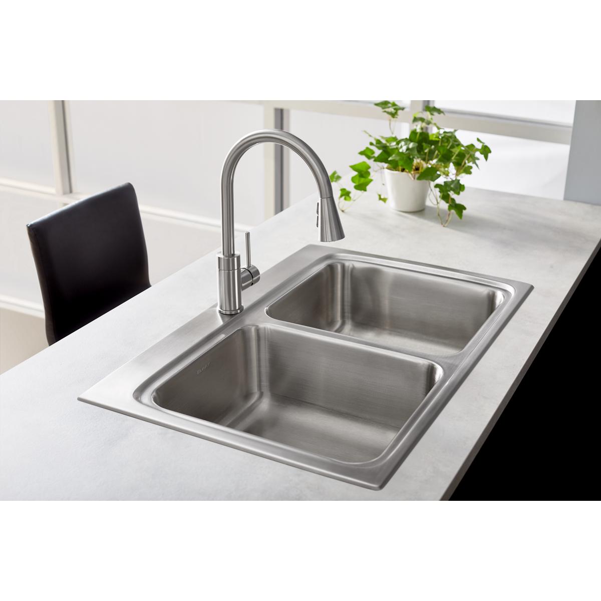 Elkay Avado Forward Only Lever Handle Pull-down Spray Spout Brass ADA Kitchen Faucet, Lustrous Steel, LKAV3031LS