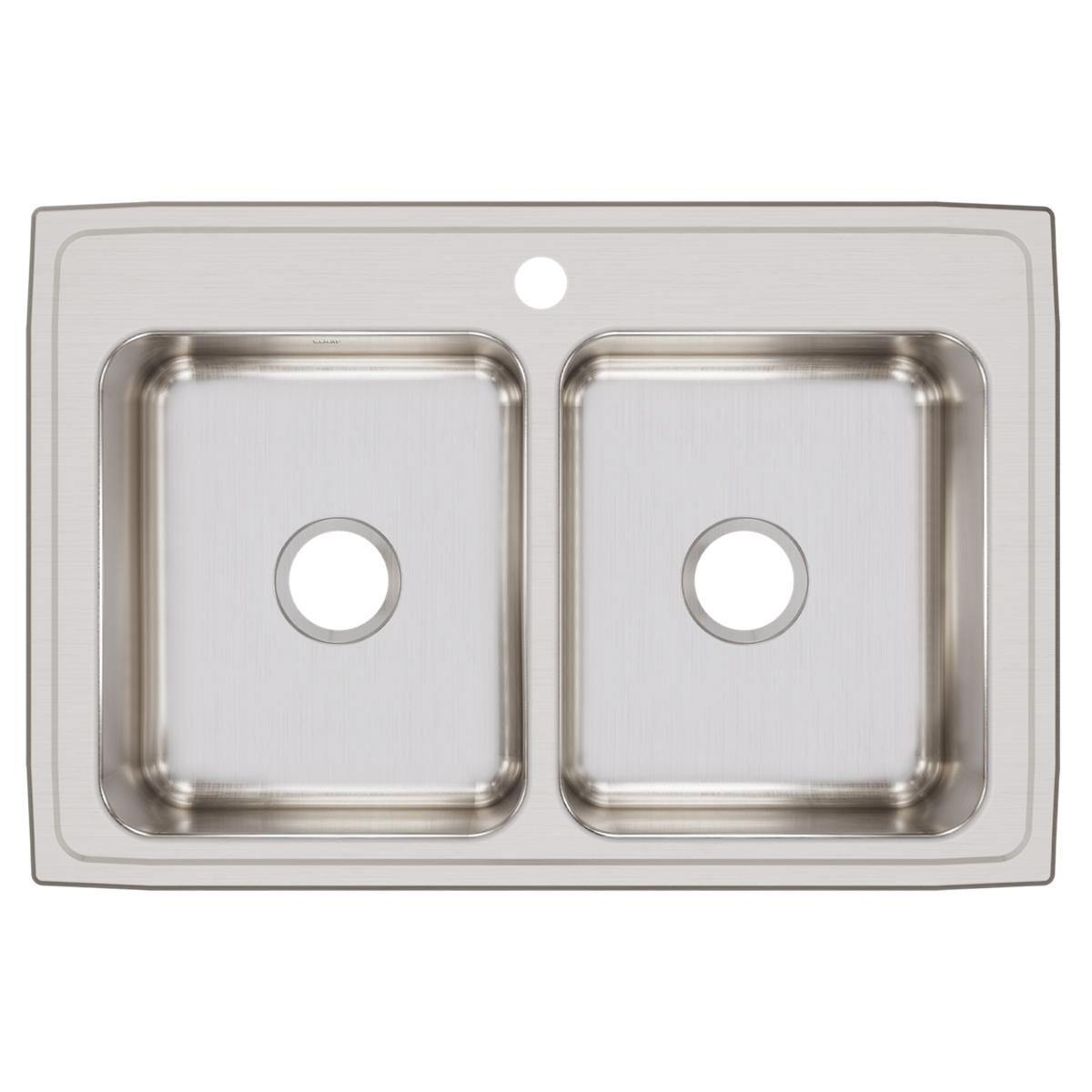 Elkay Lustertone Classic 33" Drop In/Topmount Stainless Steel Kitchen Sink, 50/50 Double Bowl, Lustrous Satin, 1 Faucet Hole, LRQ33221
