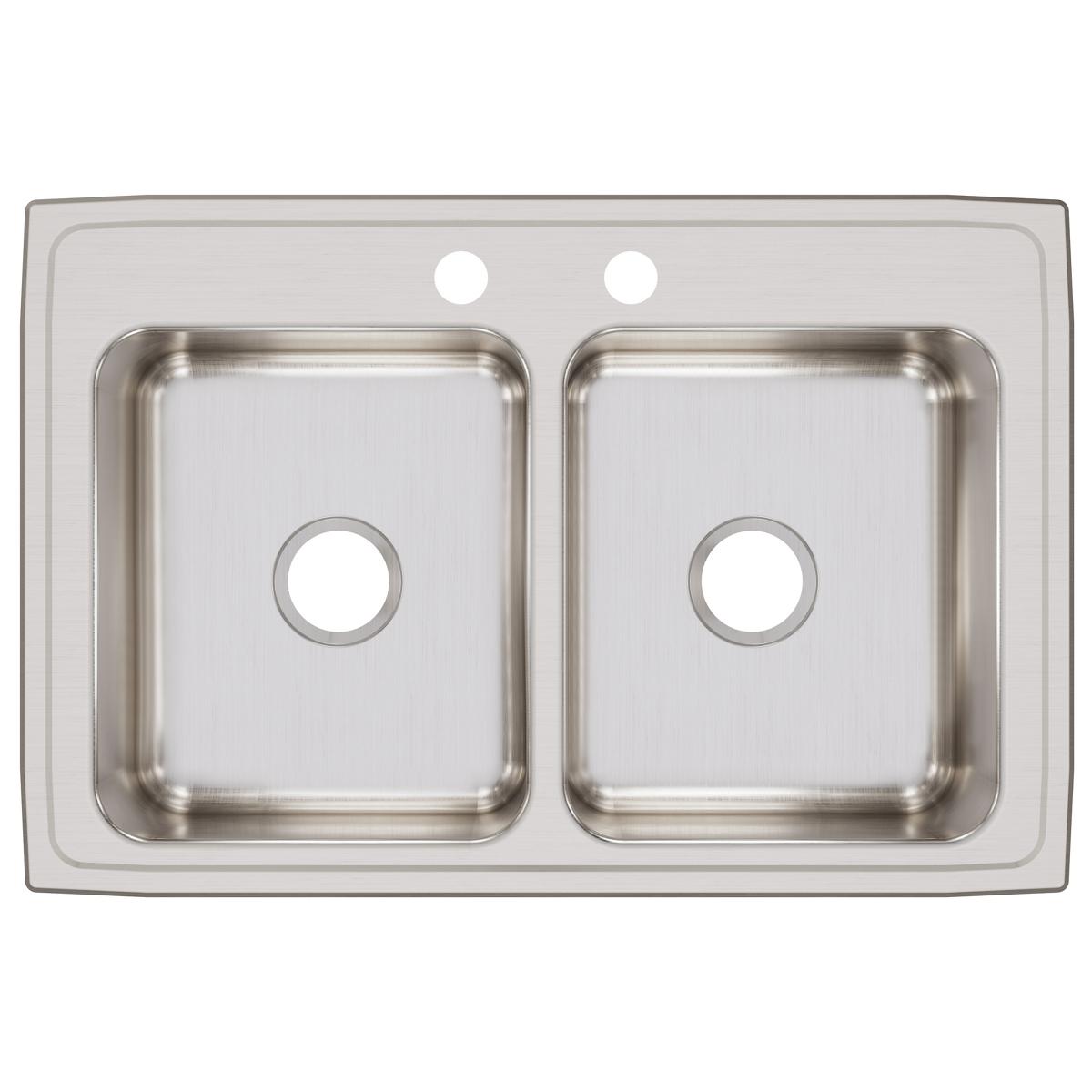 Elkay Lustertone Classic 33" Drop In/Topmount Stainless Steel Kitchen Sink, 50/50 Double Bowl, Lustrous Satin, 2 Faucet Holes, LR33222