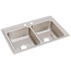 Alternate Image for Elkay Lustertone Classic 33" Drop In/Topmount Stainless Steel Kitchen Sink, 50/50 Double Bowl, Lustrous Satin, 2 Faucet Holes, LR33222