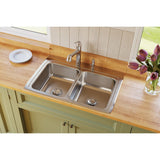 Elkay Lustertone Classic 33" Drop In/Topmount Stainless Steel Kitchen Sink, 50/50 Double Bowl, Lustrous Satin, 4 Faucet Holes, LRQ33224