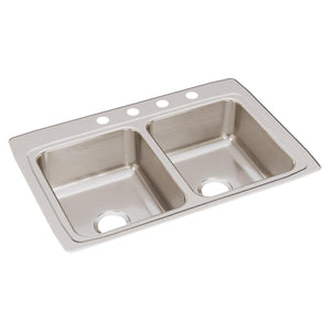 Alternate Image for Elkay Lustertone Classic 33" Drop In/Topmount Stainless Steel Kitchen Sink, 50/50 Double Bowl, Lustrous Satin, 4 Faucet Holes, LRQ33224