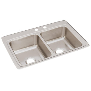 Alternate Image for Elkay Lustertone Classic 33" Drop In/Topmount Stainless Steel Kitchen Sink, 50/50 Double Bowl, Lustrous Satin, MR2 Faucet Holes, LR3322MR2