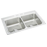 Elkay Lustertone Classic 33" Drop In/Topmount Stainless Steel Kitchen Sink, 50/50 Double Bowl, Lustrous Satin, 3 Faucet Holes, Perfect Drain, LR3322PD3