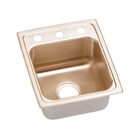 Elkay 13" Drop In/Topmount CuVerro Antimicrobial Copper ADA Kitchen Sink, Lustrous Satin, 3 Faucet Holes, LRAD1316553-CU
