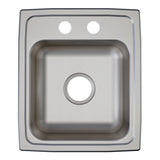 Elkay Lustertone Classic 15" Drop In/Topmount Stainless Steel ADA Kitchen Sink, Lustrous Satin, 2 Faucet Holes, LRAD1517552