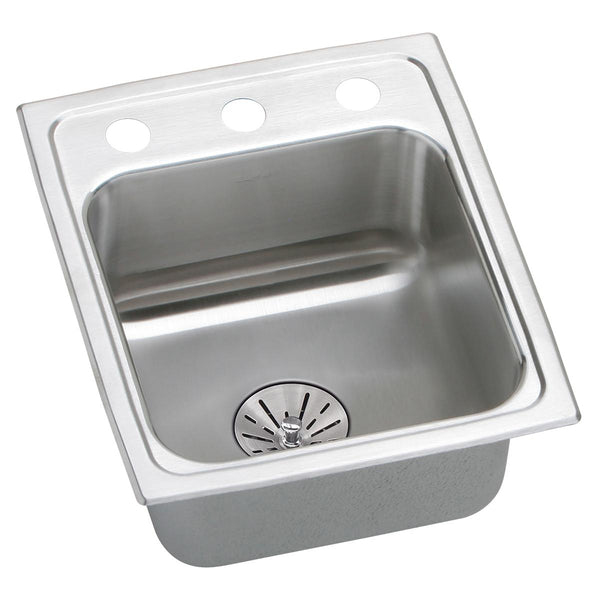 Elkay Lustertone Classic 15" Drop In/Topmount Stainless Steel ADA Kitchen Sink, Lustrous Satin, 3 Faucet Holes, Perfect Drain, LRADQ151765PD3