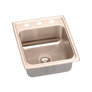 Alternate Image for Elkay 15" Drop In/Topmount CuVerro Antimicrobial Copper ADA Kitchen Sink, Lustrous Satin, 2 Faucet Holes, LRAD1522552-CU
