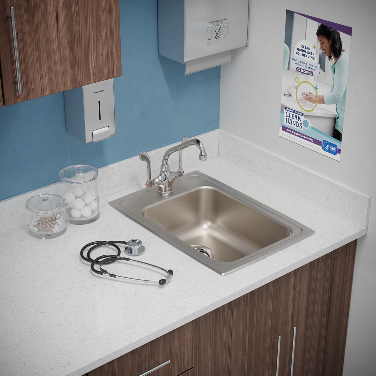 Elkay Lustertone Classic 15" Drop In/Topmount Stainless Steel ADA Kitchen Sink, Lustrous Satin, 1 Faucet Hole, LRAD1522651