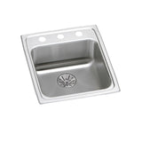 Elkay Lustertone Classic 15" Drop In/Topmount Stainless Steel ADA Kitchen Sink, Lustrous Satin, 2 Faucet Holes, Perfect Drain, LRAD152265PD2