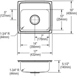 Elkay Lustertone Classic 17" Drop In/Topmount Stainless Steel ADA Kitchen Sink, Lustrous Satin, 1 Faucet Hole, LRADQ1716551