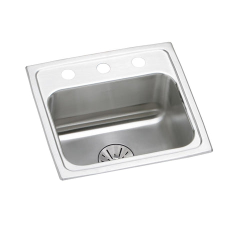 Elkay Lustertone Classic 17" Drop In/Topmount Stainless Steel ADA Kitchen Sink, Lustrous Satin, 2 Faucet Holes, Perfect Drain, LRAD171665PD2