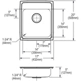 Elkay Lustertone Classic 17" Drop In/Topmount Stainless Steel ADA Kitchen Sink, Lustrous Satin, 1 Faucet Hole, LRADQ1720501