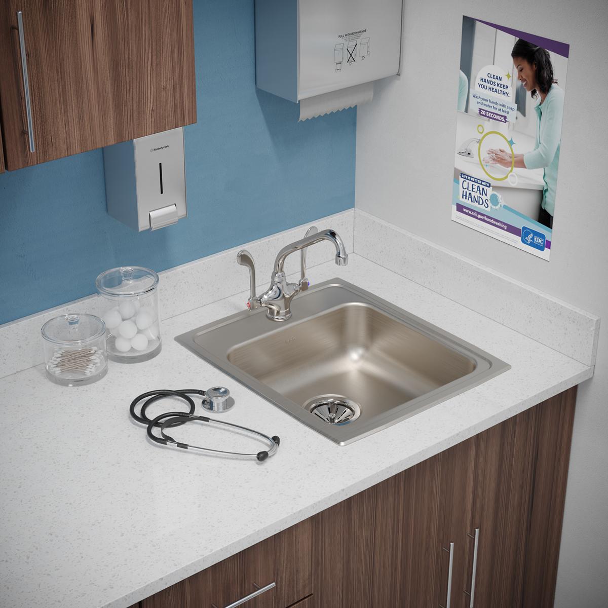 Elkay Lustertone Classic 17" Drop In/Topmount Stainless Steel ADA Kitchen Sink, Lustrous Satin, 1 Faucet Hole, LRAD1720551
