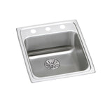 Elkay Lustertone Classic 17" Drop In/Topmount Stainless Steel ADA Kitchen Sink, Lustrous Satin, 2 Faucet Holes, Perfect Drain, LRAD172065PD2