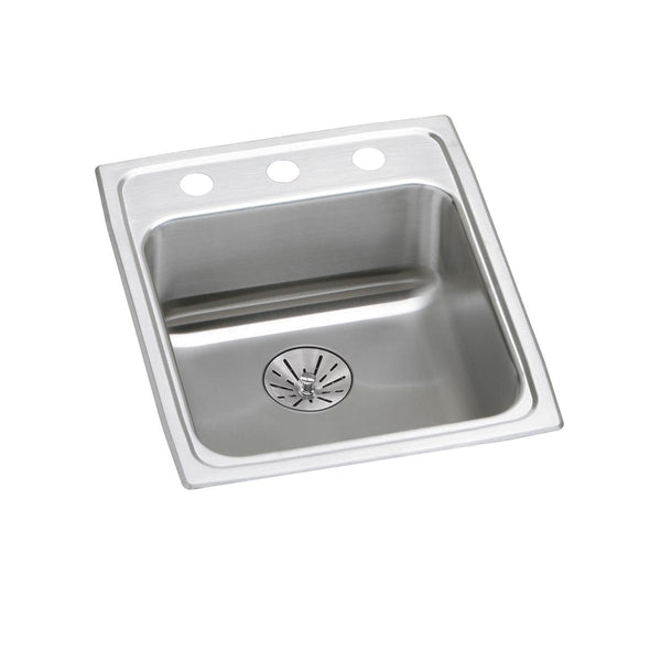 Elkay Lustertone Classic 17" Drop In/Topmount Stainless Steel ADA Kitchen Sink, Lustrous Satin, OS4 Faucet Holes, Perfect Drain, LRAD172065PDOS4