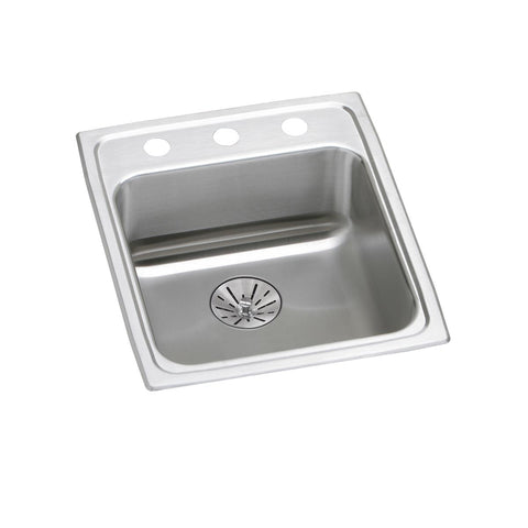 Elkay Lustertone Classic 17" Drop In/Topmount Stainless Steel ADA Kitchen Sink, Lustrous Satin, 3 Faucet Holes, Perfect Drain, LRAD172065PD3