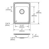 Elkay Lustertone Classic 17" Drop In/Topmount Stainless Steel ADA Kitchen Sink, Lustrous Satin, 1 Faucet Hole, LRAD1722401