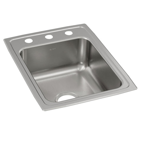 Elkay Lustertone Classic 17" Drop In/Topmount Stainless Steel ADA Kitchen Sink, Lustrous Satin, 3 Faucet Holes, LRAD1722553