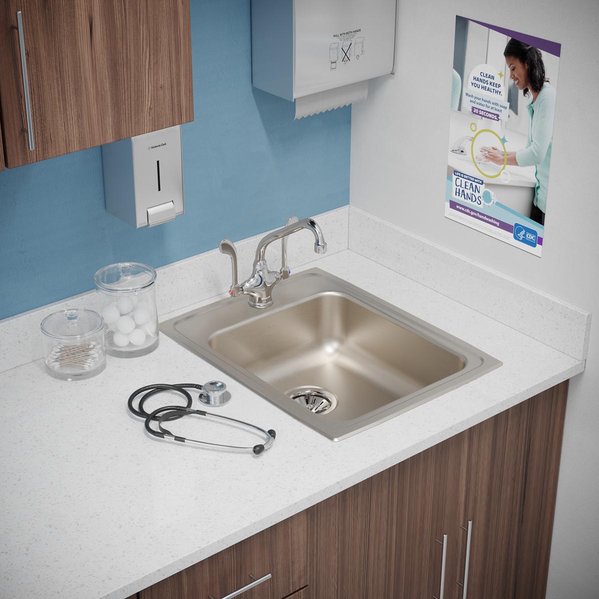 Elkay Lustertone Classic 17" Drop In/Topmount Stainless Steel ADA Kitchen Sink, Lustrous Satin, 1 Faucet Hole, LRAD1722601