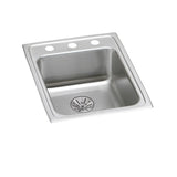 Elkay Lustertone Classic 17" Drop In/Topmount Stainless Steel ADA Kitchen Sink, Lustrous Satin, 2 Faucet Holes, Perfect Drain, LRAD172265PD2