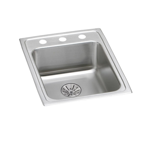 Elkay Lustertone Classic 17" Drop In/Topmount Stainless Steel ADA Kitchen Sink, Lustrous Satin, 2 Faucet Holes, Perfect Drain, LRAD172265PD2