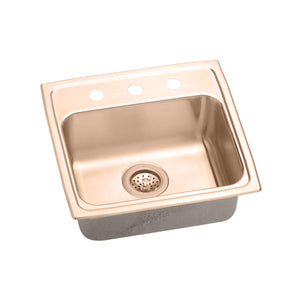 Alternate Image for Elkay 19" Drop In/Topmount CuVerro Antimicrobial Copper ADA Kitchen Sink, Lustrous Satin, 1 Faucet Hole, LRAD1918401-CU