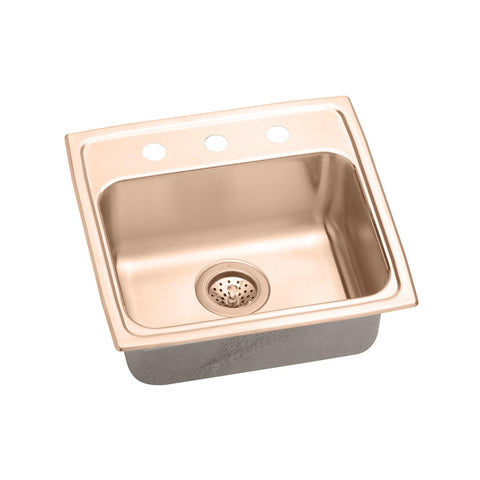 Elkay 19" Drop In/Topmount CuVerro Antimicrobial Copper ADA Kitchen Sink, Lustrous Satin, 3 Faucet Holes, LRAD1918553-CU