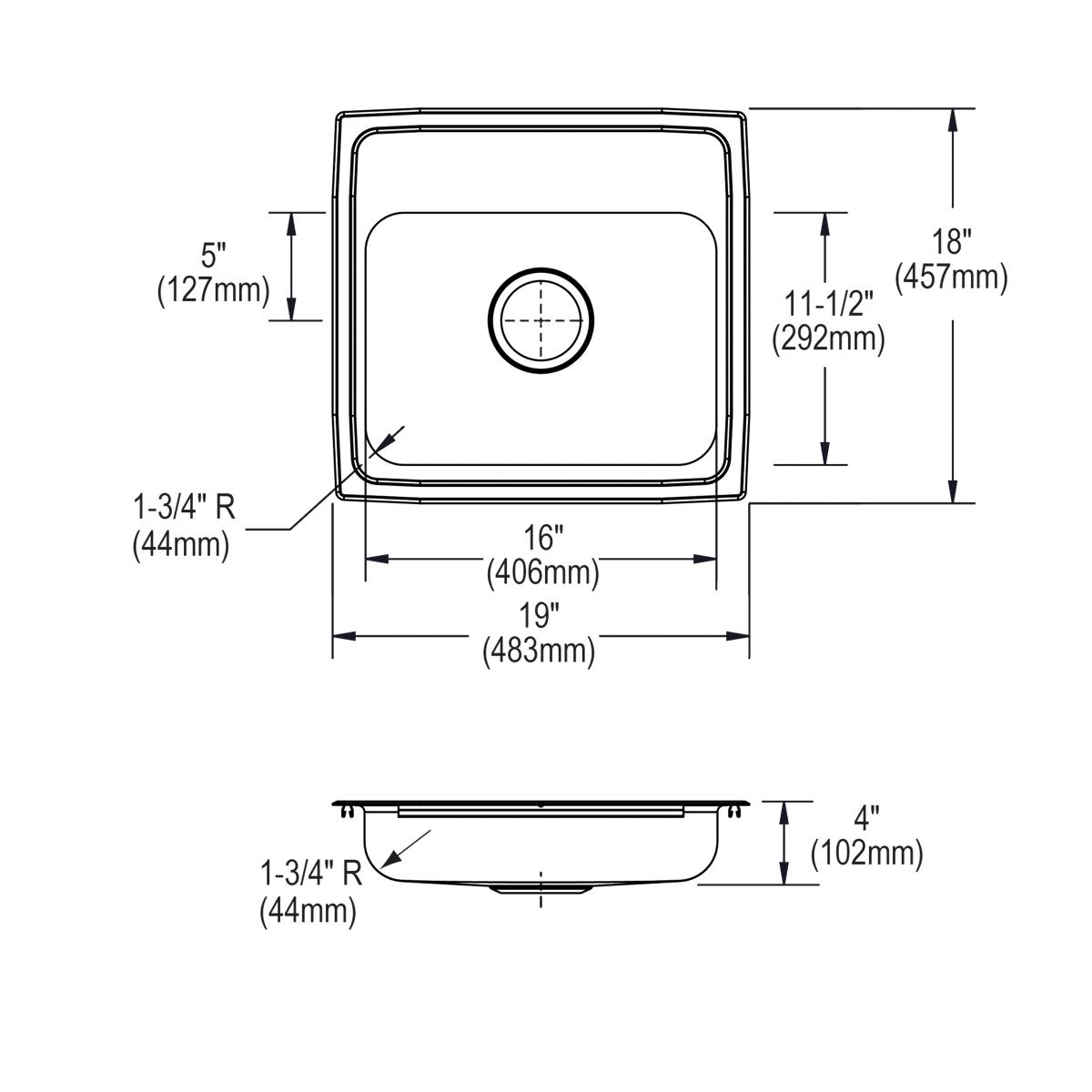 Elkay 19" Drop In/Topmount CuVerro Antimicrobial Copper ADA Kitchen Sink, Lustrous Satin, 1 Faucet Hole, LRAD1918401-CU
