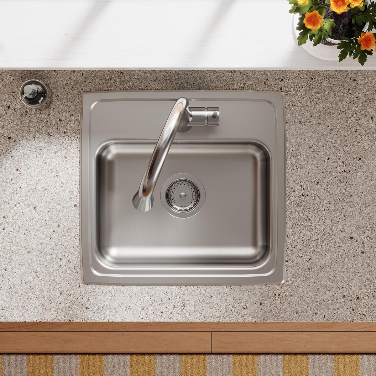 Elkay Lustertone Classic 19" Drop In/Topmount Stainless Steel ADA Kitchen Sink, Single Bowl, Lustrous Satin, 1 Faucet Hole, LRAD1918551