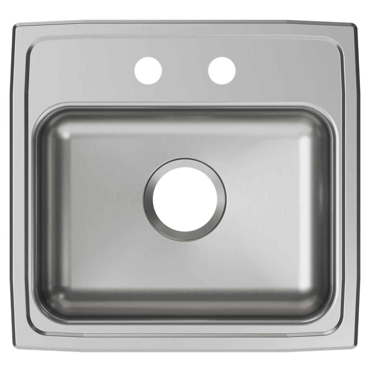 Elkay Lustertone Classic 19" Drop In/Topmount Stainless Steel ADA Kitchen Sink, Single Bowl, Lustrous Satin, 2 Faucet Holes, LRAD1918552