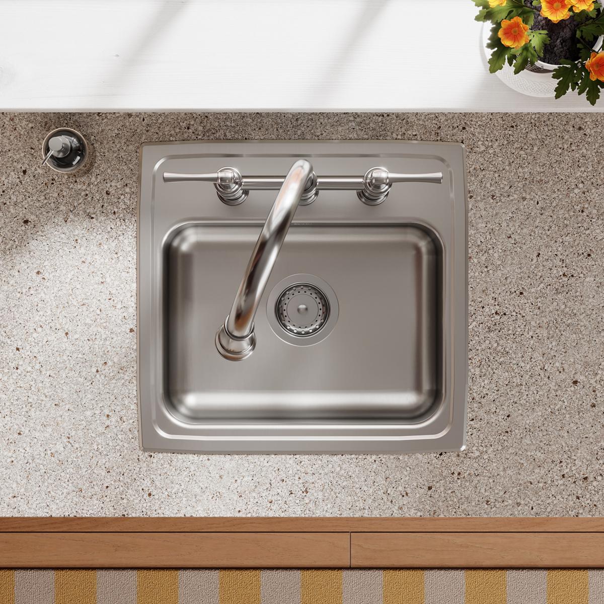 Elkay Lustertone Classic 19" Drop In/Topmount Stainless Steel ADA Kitchen Sink, Single Bowl, Lustrous Satin, 3 Faucet Holes, LRAD1918553