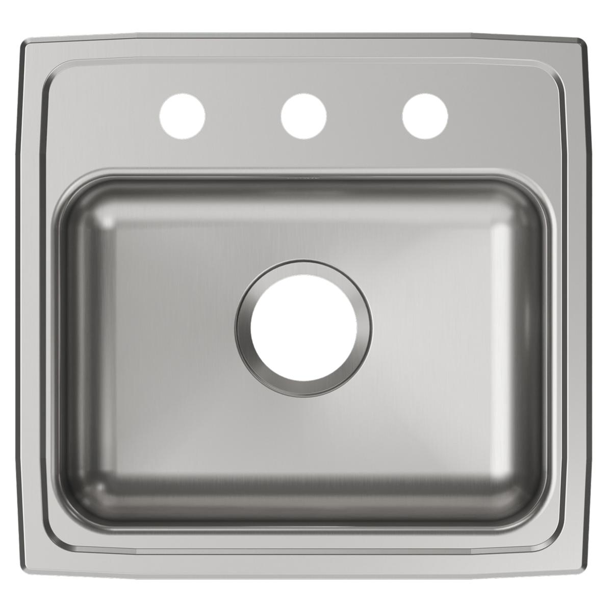 Elkay Lustertone Classic 19" Drop In/Topmount Stainless Steel ADA Kitchen Sink, Single Bowl, Lustrous Satin, 3 Faucet Holes, LRAD1918553
