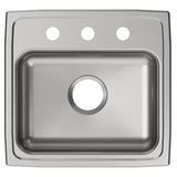 Elkay Lustertone Classic 19" Drop In/Topmount Stainless Steel ADA Kitchen Sink, Lustrous Satin, 3 Faucet Holes, LRAD1918553