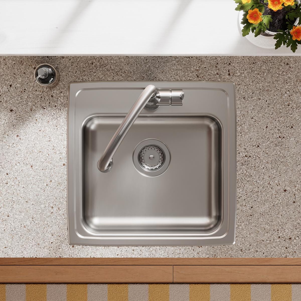 Elkay Lustertone Classic 20" Drop In/Topmount Stainless Steel ADA Kitchen Sink, Lustrous Satin, 1 Faucet Hole, LRAD1919501