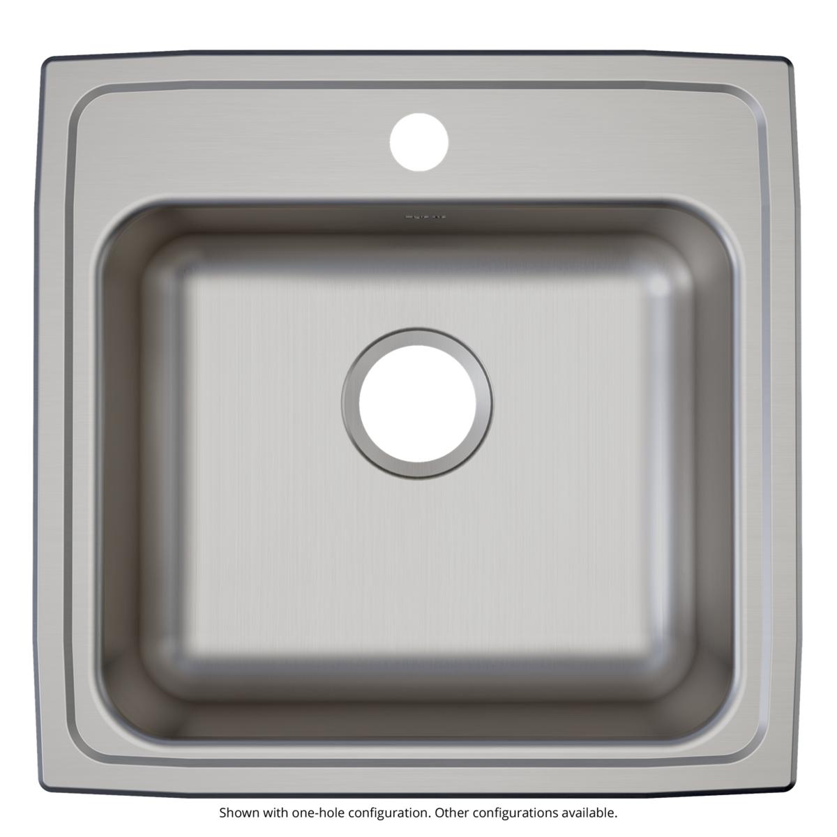 Elkay Lustertone Classic 20" Drop In/Topmount Stainless Steel ADA Kitchen Sink, Single Bowl, Lustrous Satin, 3 Faucet Holes, LRAD1919553