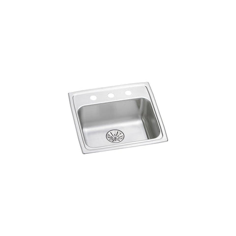 Elkay Lustertone Classic 19" Drop In/Topmount Stainless Steel ADA Kitchen Sink, Lustrous Satin, 3 Faucet Holes, Perfect Drain, LRAD191865PD3