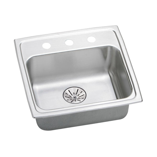 Elkay Lustertone Classic 20" Drop In/Topmount Stainless Steel ADA Kitchen Sink, Lustrous Satin, 3 Faucet Holes, Perfect Drain, LRADQ191965PD3