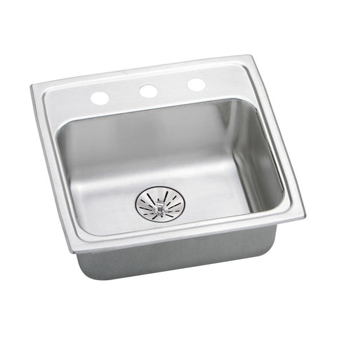 Elkay Lustertone Classic 20" Drop In/Topmount Stainless Steel ADA Kitchen Sink, Lustrous Satin, No Faucet Hole, Perfect Drain, LRADQ191965PD0