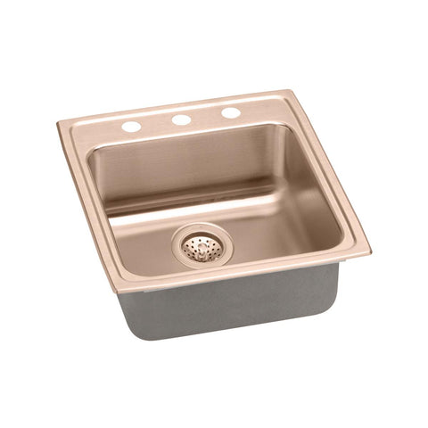 Elkay 20" Drop In/Topmount CuVerro Antimicrobial Copper ADA Kitchen Sink, Lustrous Satin, 3 Faucet Holes, LRAD2022653-CU