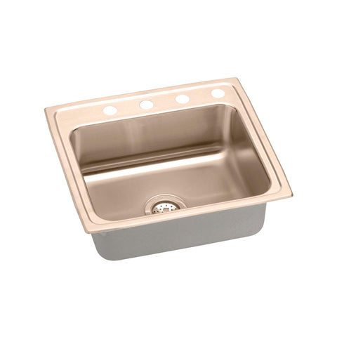 Elkay 22" Drop In/Topmount CuVerro Antimicrobial Copper ADA Kitchen Sink, Lustrous Satin, 1 Faucet Hole, LRAD2219551-CU