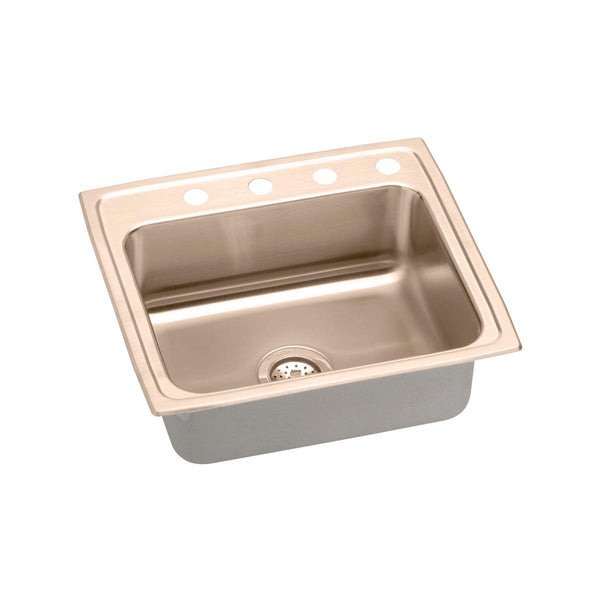 Elkay 22" Drop In/Topmount CuVerro Antimicrobial Copper ADA Kitchen Sink, Lustrous Satin, 3 Faucet Holes, LRAD2219453-CU