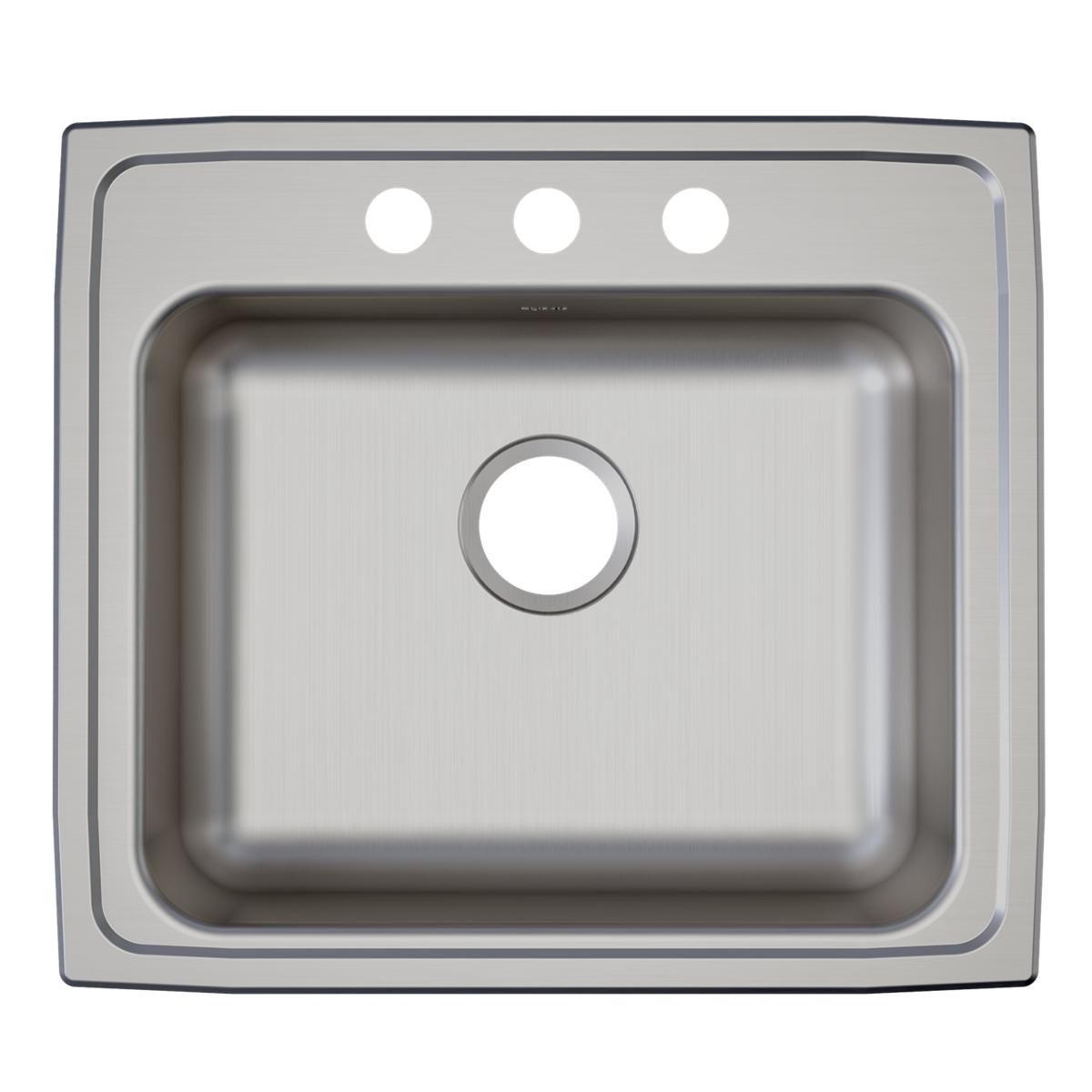 Elkay Lustertone Classic 22" Drop In/Topmount Stainless Steel ADA Kitchen Sink, Lustrous Satin, 3 Faucet Holes, LRAD2219503