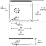 Elkay Lustertone Classic 22" Drop In/Topmount Stainless Steel ADA Kitchen Sink, Lustrous Satin, 3 Faucet Holes, LRAD221955L3