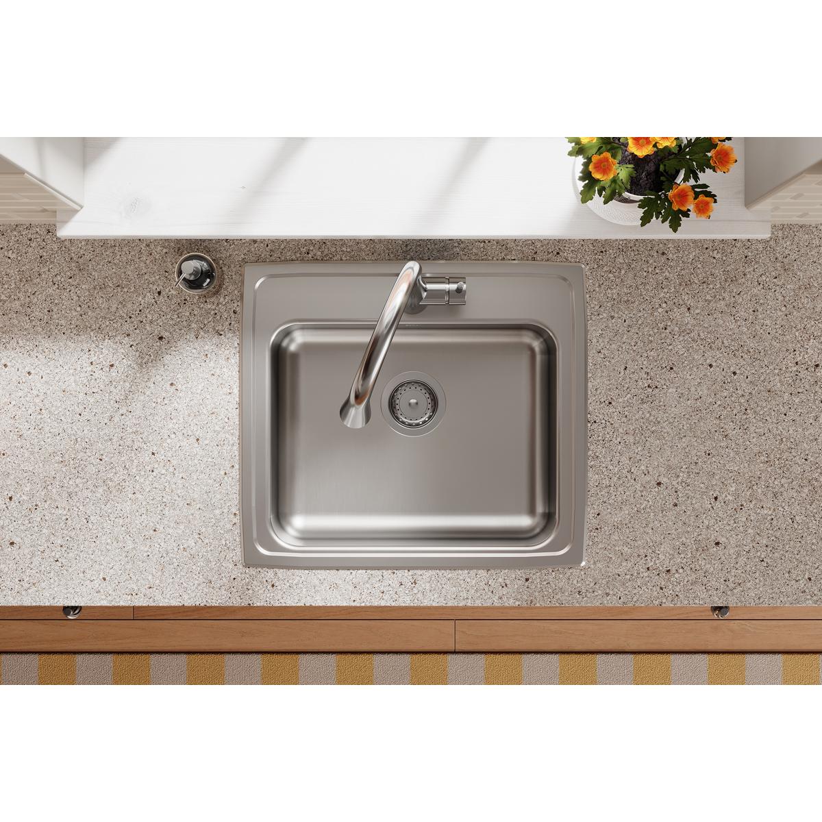 Elkay Lustertone Classic 22" Drop In/Topmount Stainless Steel ADA Kitchen Sink, Lustrous Satin, 1 Faucet Hole, LRAD2219651